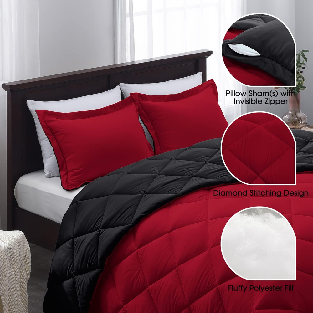 Basic Beyond Queen Comforter Set - Red and Black Queen, Black/Red