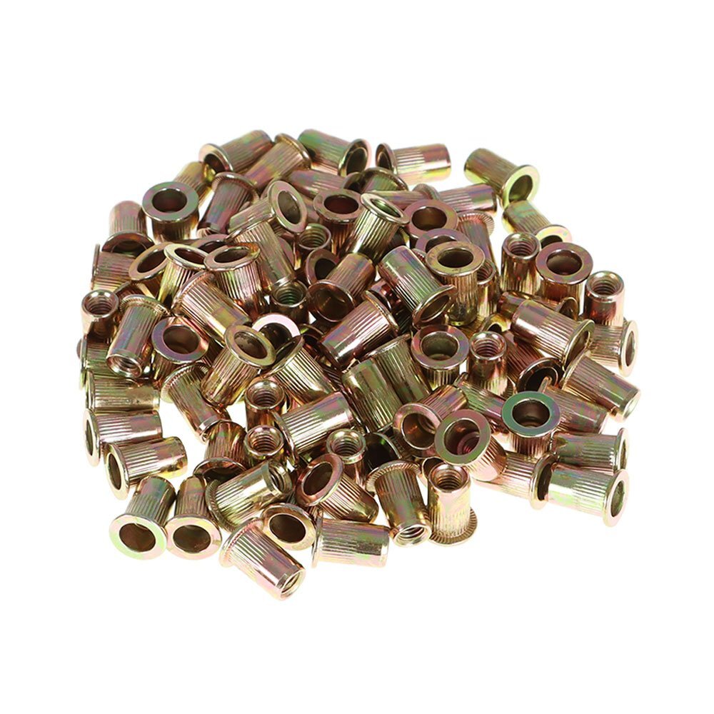100 Pack M6 Metric Carbon Steel Rivet Nut Flat Head Threaded Insert Nutsert