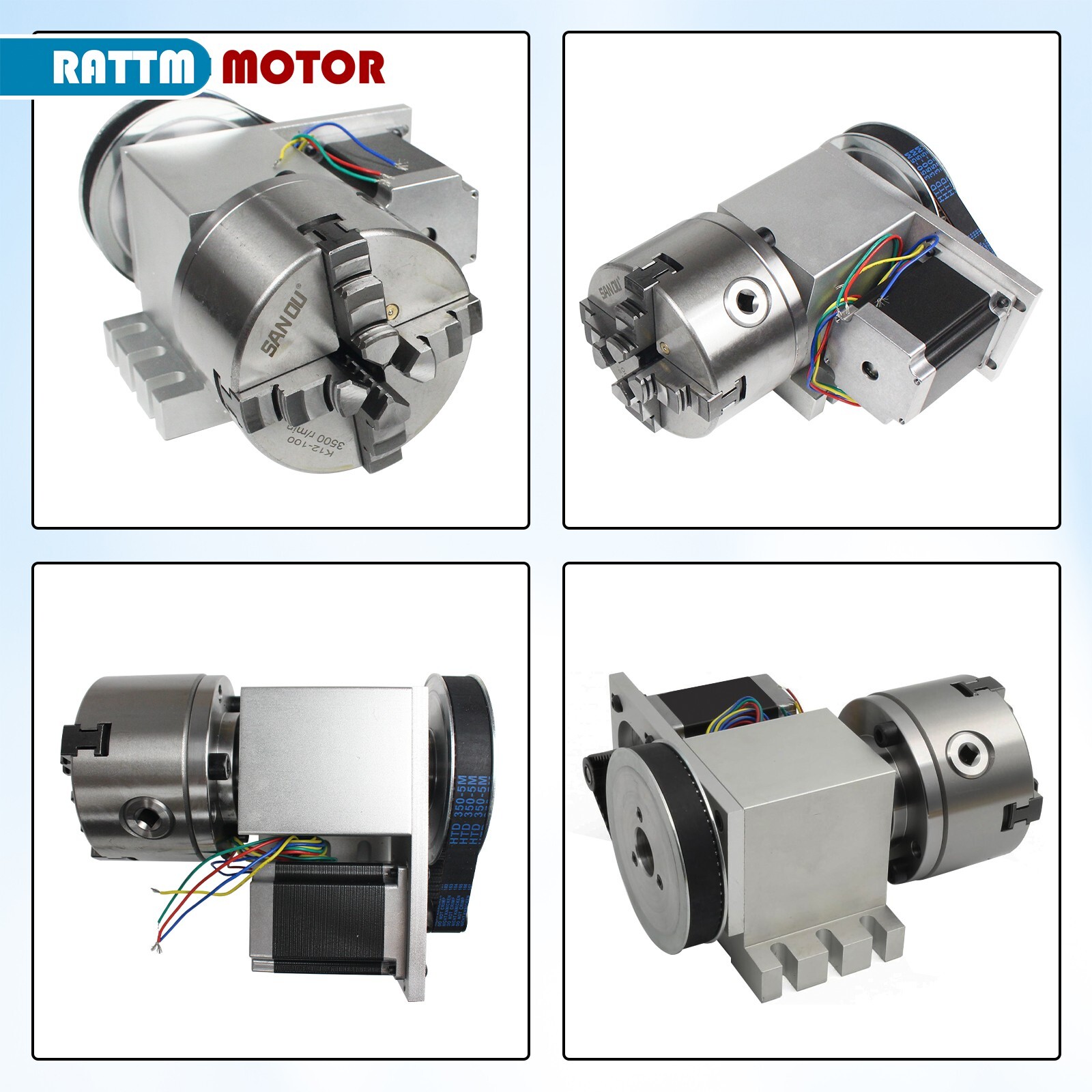 〖US〗CNC Rotation 4th Axis 100mm 4 Jaw Chuck Rotary Table with MT2 65mm Tailstock