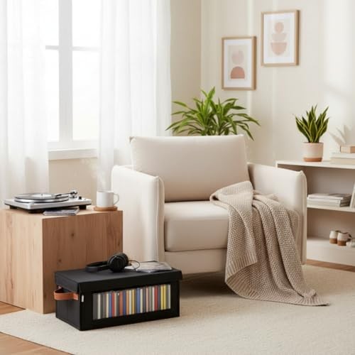 Packs Cd Storage Box with Visible Window, Stackable Cd Case Holder with 4