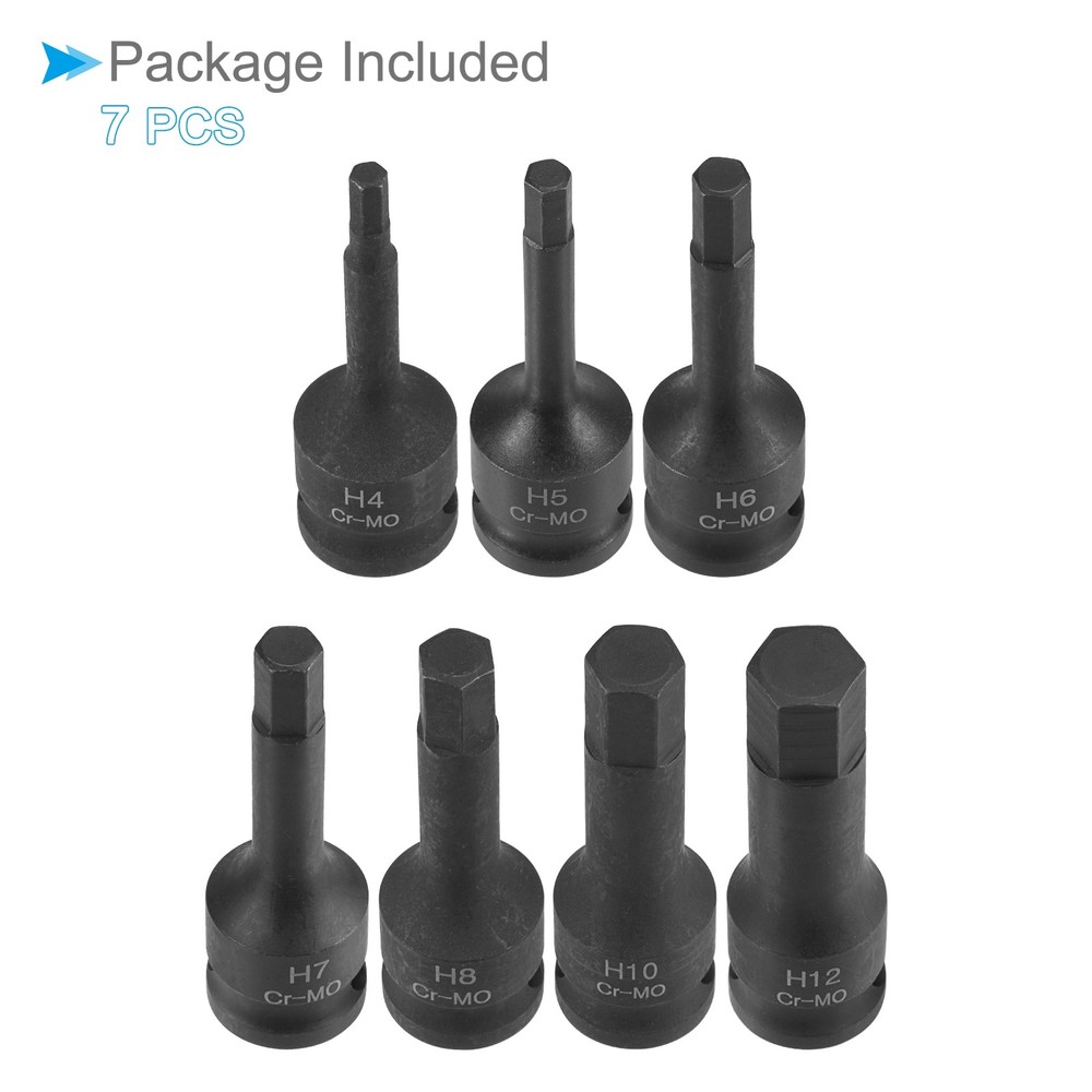 Impact Hex Bit Socket Set H4 - H12 Socket 3/8" Drive Cr-Mo Steel Metric Socket