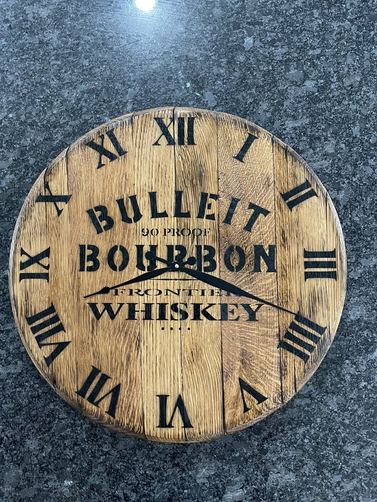 Authentic Bulleit Bourbon Barrel Head Clock 21.5” Dia.