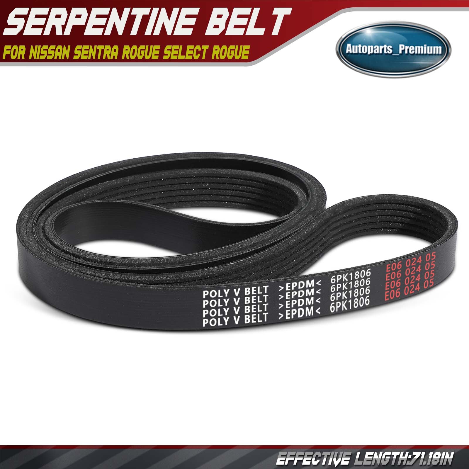 71.18" Serpentine Belt for Nissan Rogue 08-13 Sentra 07-12 Rogue Select 14-15