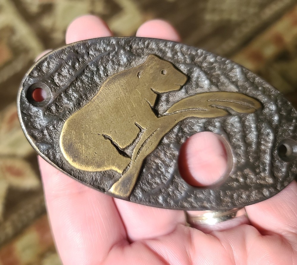 VTG SPI Bear Design Oval Doorbell Button Hardware Plate Solid Brass 2 Tone