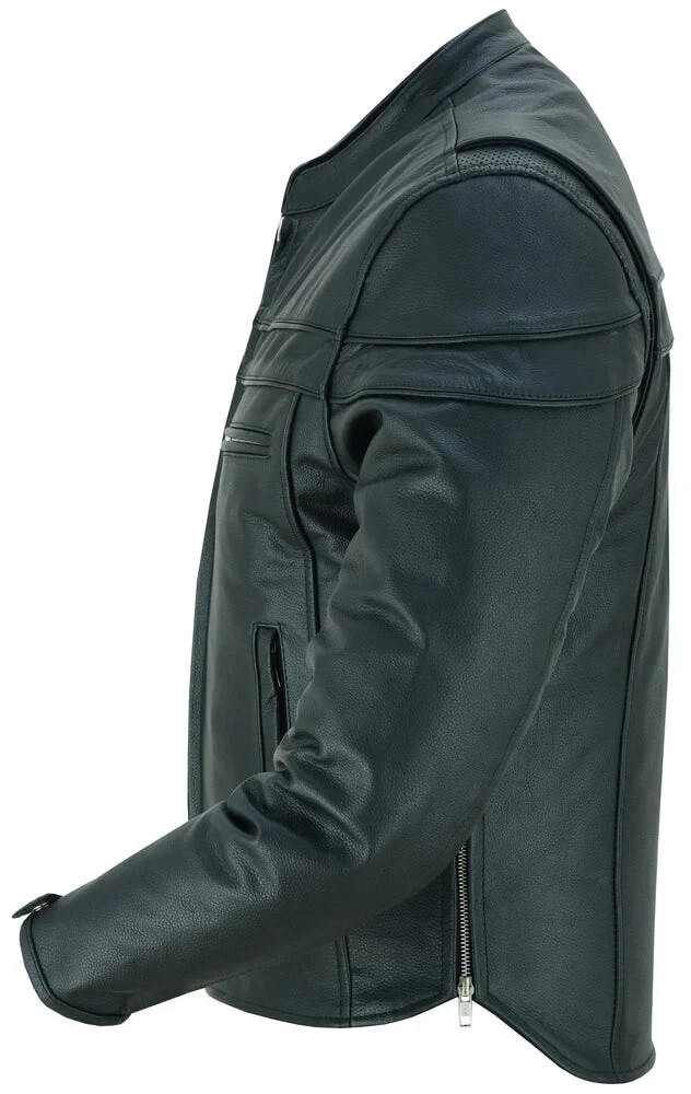 Men's Leather Jacket Real Cowhide Leather Motorcycle Jacket 2 concealed pockets