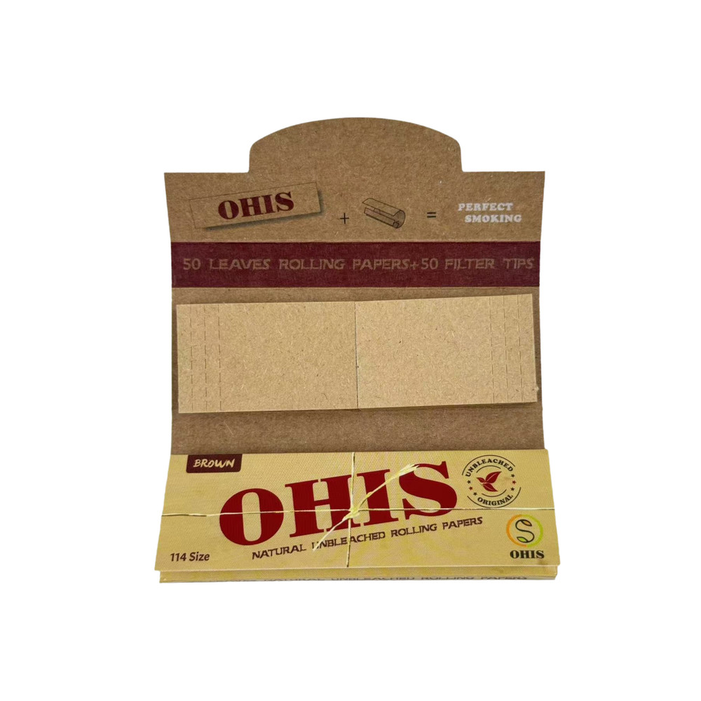 OHIS Natural unbleached 114 Size Rolling Papers with filter tips 24 booklets