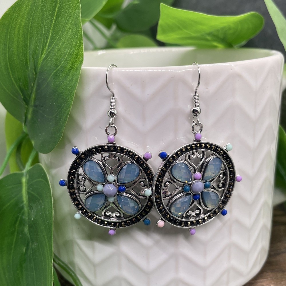 2” Silver-tone Bead Earring Set Boho Retro Drop Dangle New Free Ship B6901