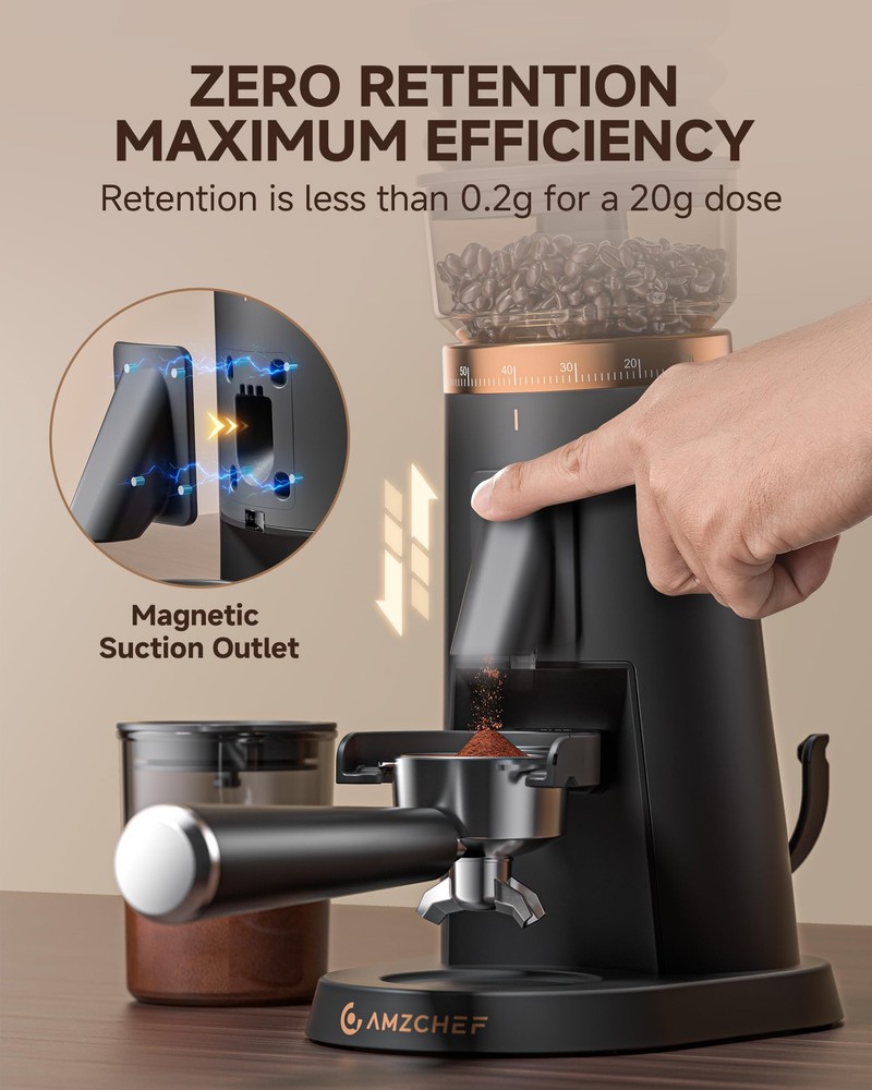 AMZCHEF Single Dose Coffee Grinder – 75 Settings 75 Grind Settings, Black