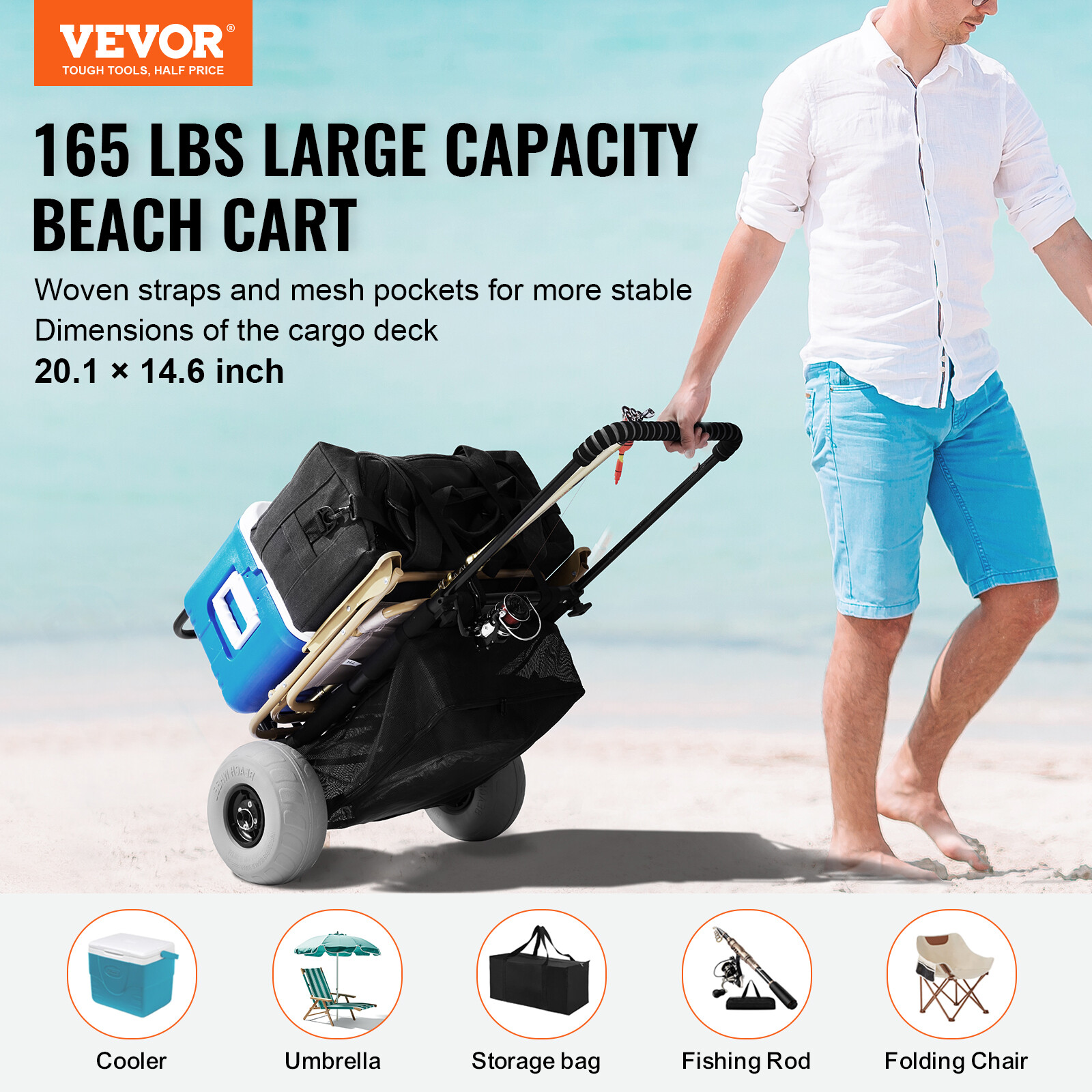 VEVOR Beach Dolly with Big Wheels for Sand 9 in Balloon Wheels Beach Gardening