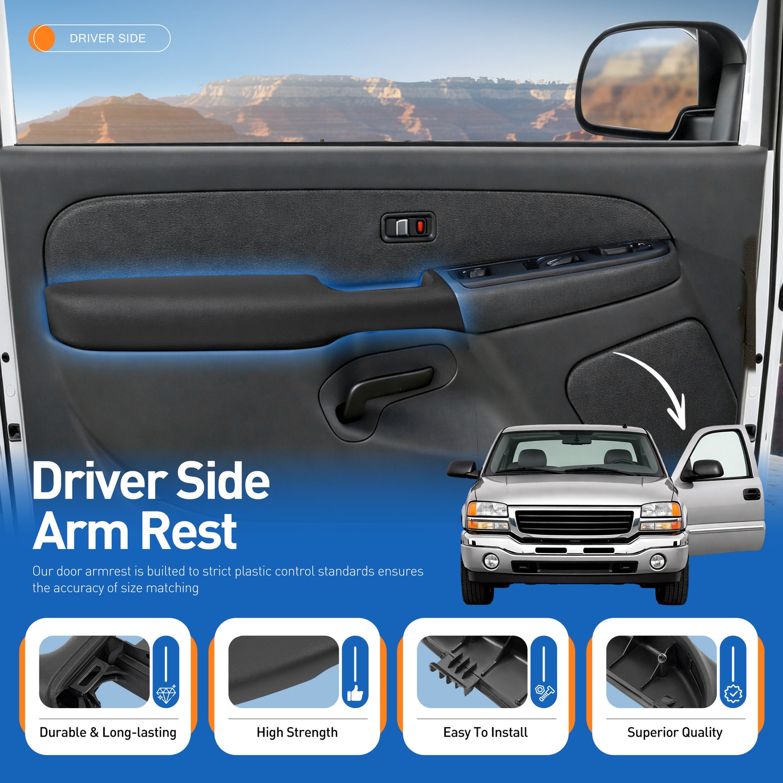 Left Door Armrest For 2003-2006 CHEVY GMC SILVERADO SIERRA 1500 Graphite