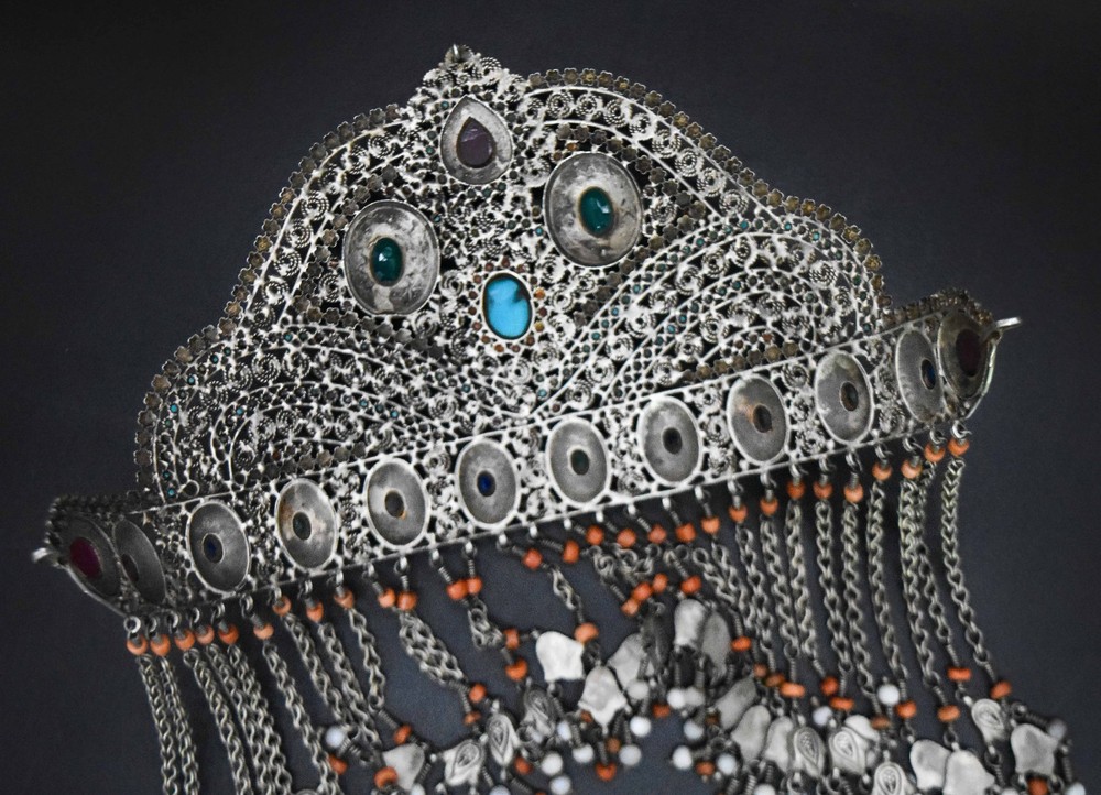 Exquisite Bukhara Persian Solid Silver Tiara with Stone work Islamic Eastern