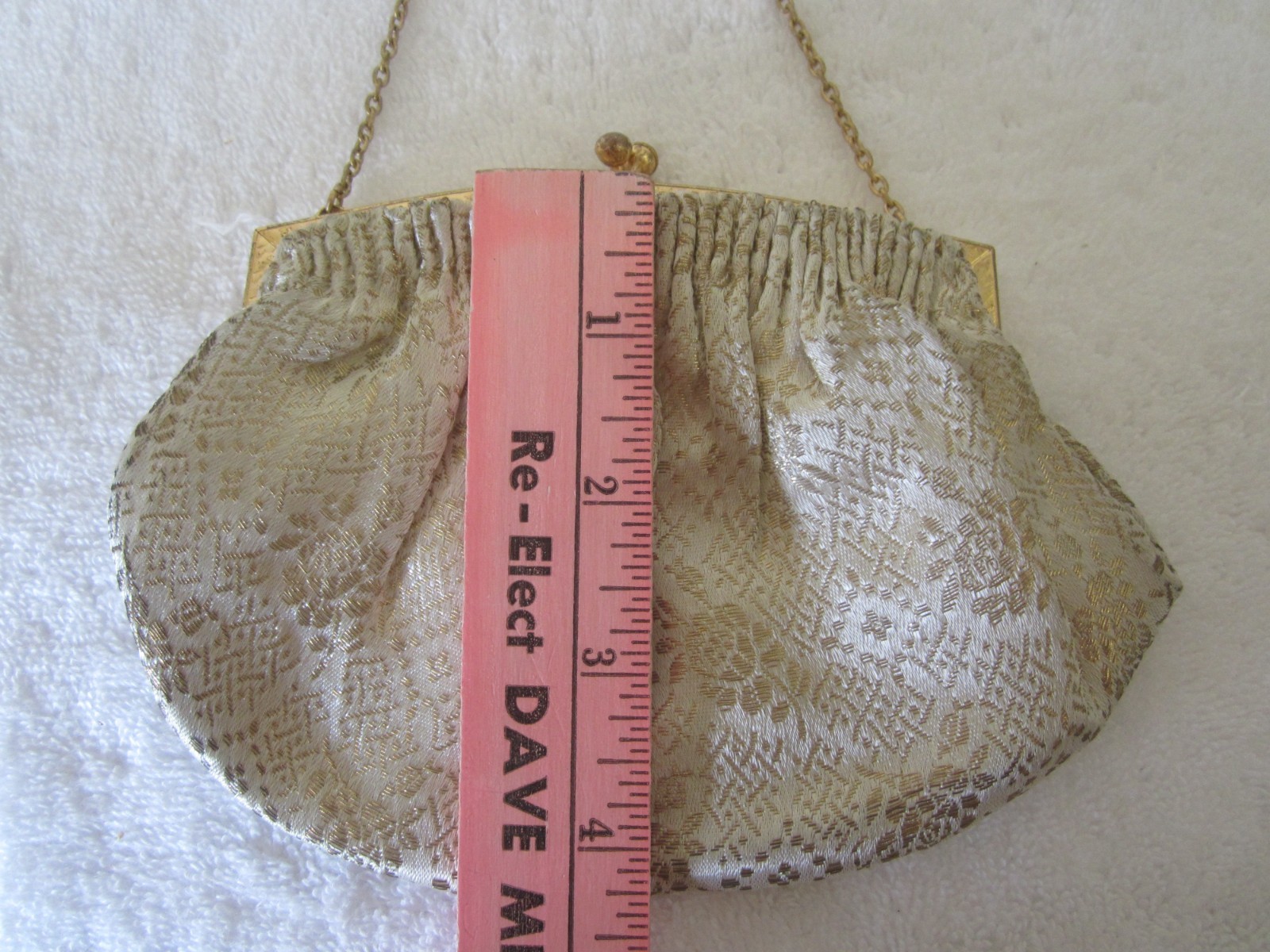 ALBRO of France Small Cream Gold Evening Bag Vintage 50s Brocade w/Kiss Lock