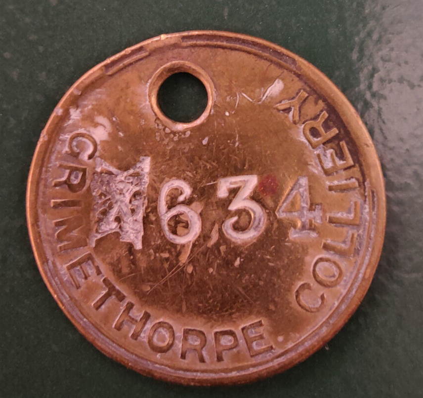 GRIMETHORPE Colliery Pit Check Tally - marked GRIMETHORPE COLLIERY 634