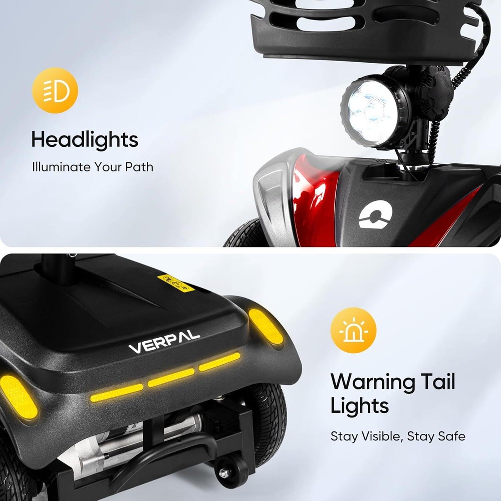 Pro 4 Wheels Mobility Scooter Long Range All Terrain LED Headlights Two Baskets