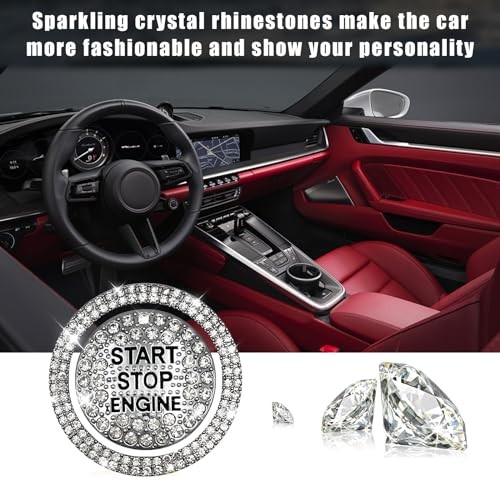 Bling Car Push Start Button Sticker, Sparkling Rhinestones Fully Protect White