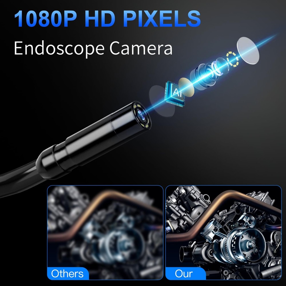 Endoscope Camera with Light - 4.3" LCD Screen Inspection Large, Black