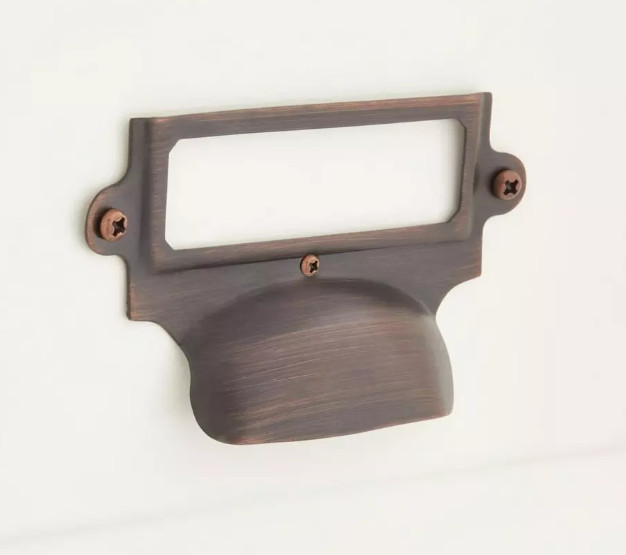 Brass Cup Pull with Label Holder - Oil Rubbed Bronze