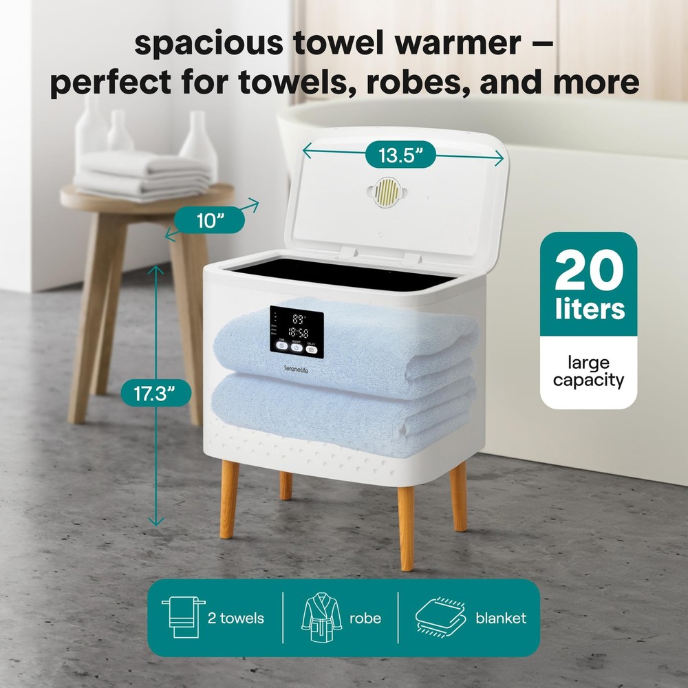 SereneLife 20L Capacity Rectangular Towel Warmer Bucket - White