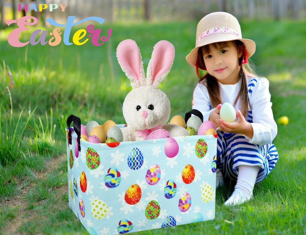 BOOHIT Rectangle Empty Easter Baskets Boy Large Toy Storage Bin Girls collaps...