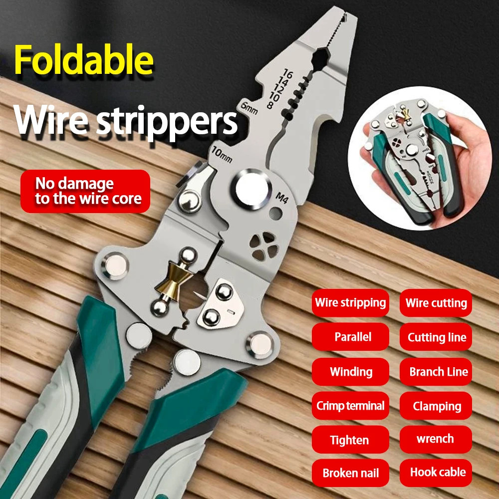 18 in 1 Foldable Wire Stripper Pulley Design Multi-Function Crimping Pliers