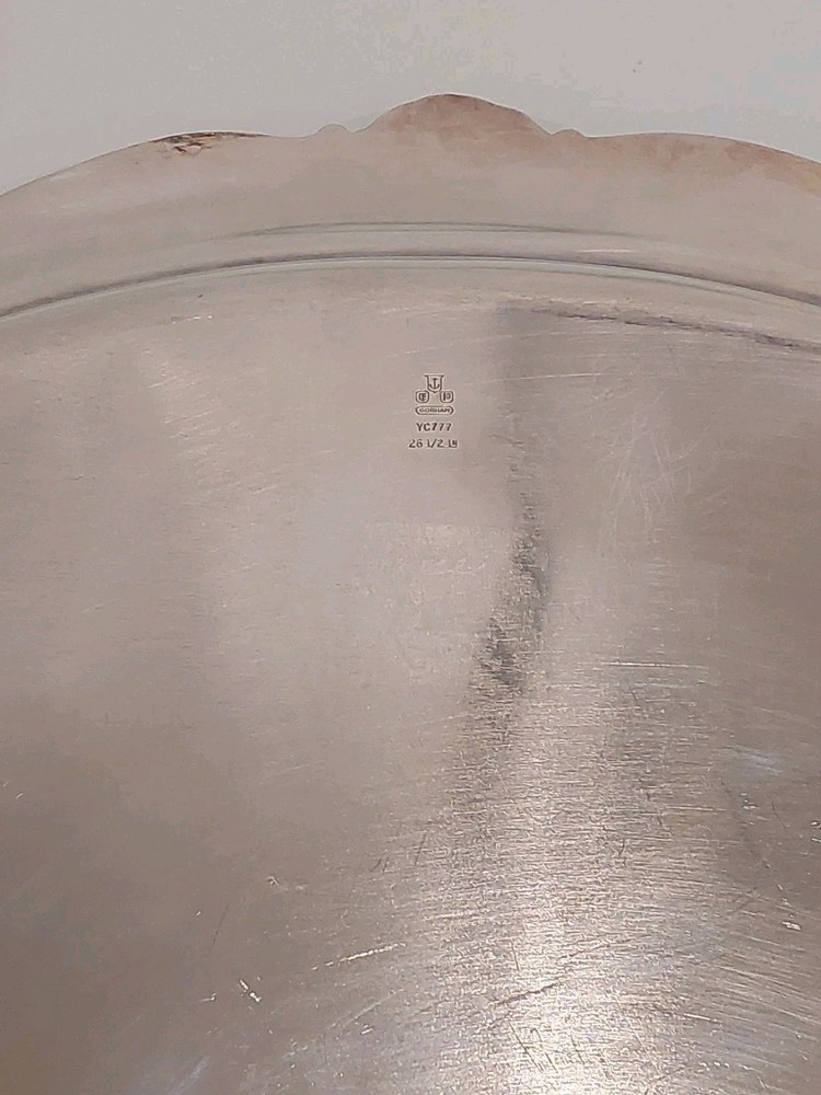 26.5" Silver Plate Oval Footed Tray Chantilly Gorham YC777 Handles Monogram "S"