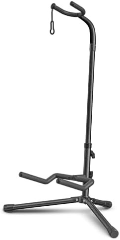 Adjustable folding guitar stand for various sizes.