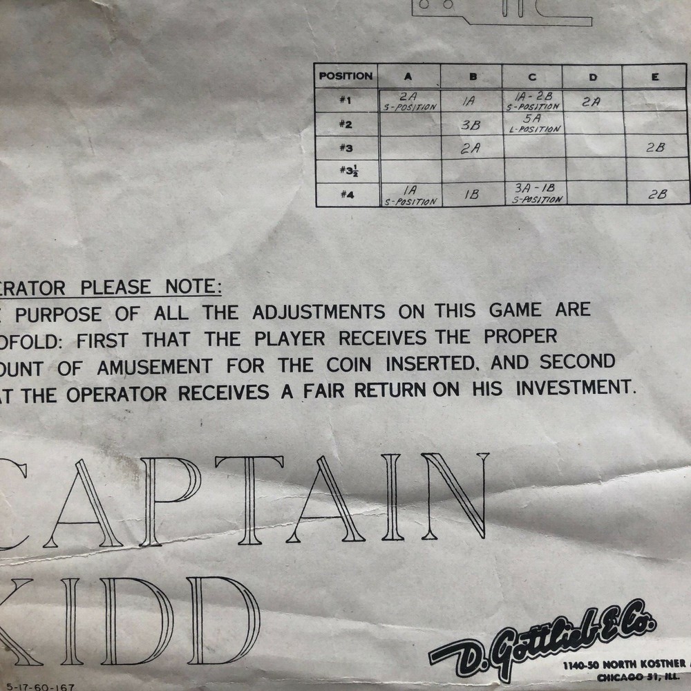 Gottlieb Cap. Kidd Pinball Machine Schematic