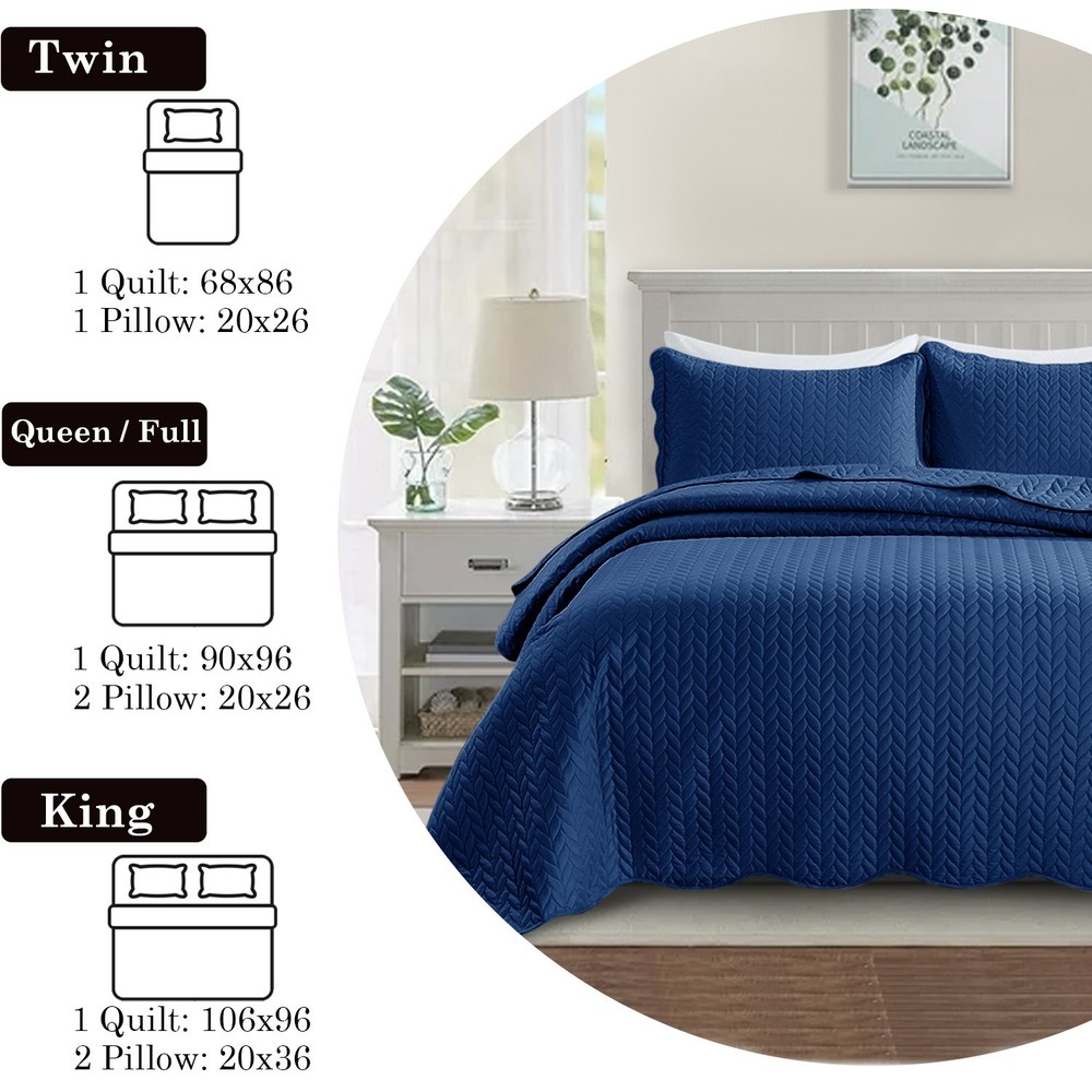 3 Piece Quilted Bedspread Set Soft Reversible Comforter Bedding Sets Queen King