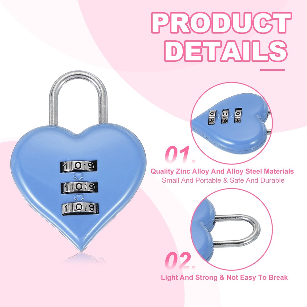 2 Pack Combination Locks Heart Shape Password Padlock Love Locker Lock Blue