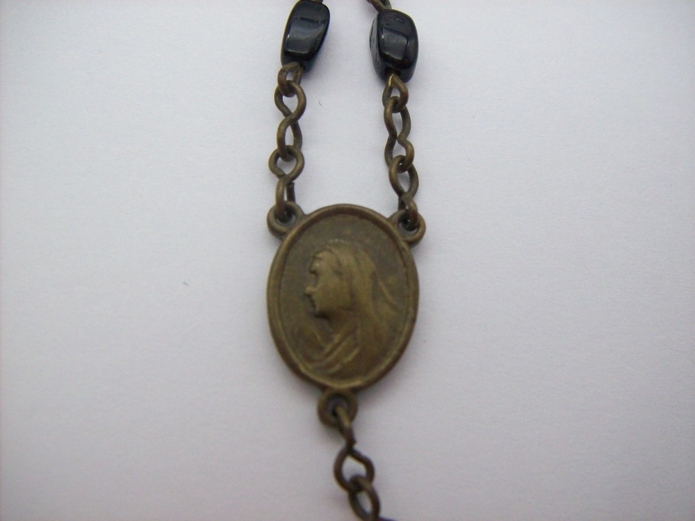 Vintage Catholic Rosary Black Beads Brass Crucifix Made in Czechoslovakia