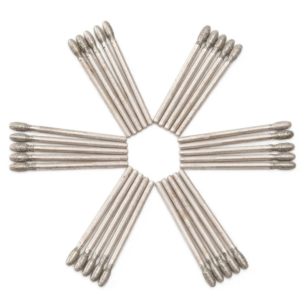 30Pcs 3mm 1/8" OVAL Tip Diamond Solid Bits Ellipse Grinding Head Tools for Stone