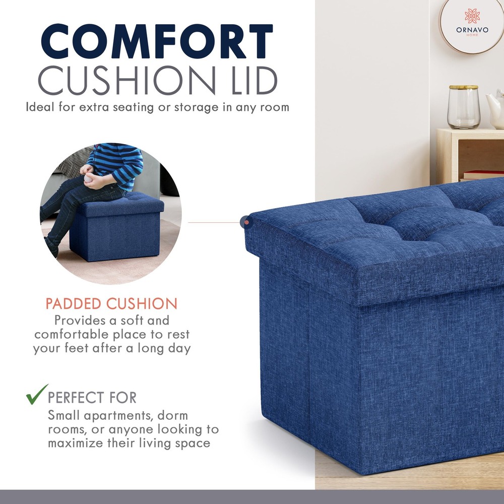 Small Storage Ottoman Foldable Collapsible Rectangle Linen Ottoman Foot Rest ...