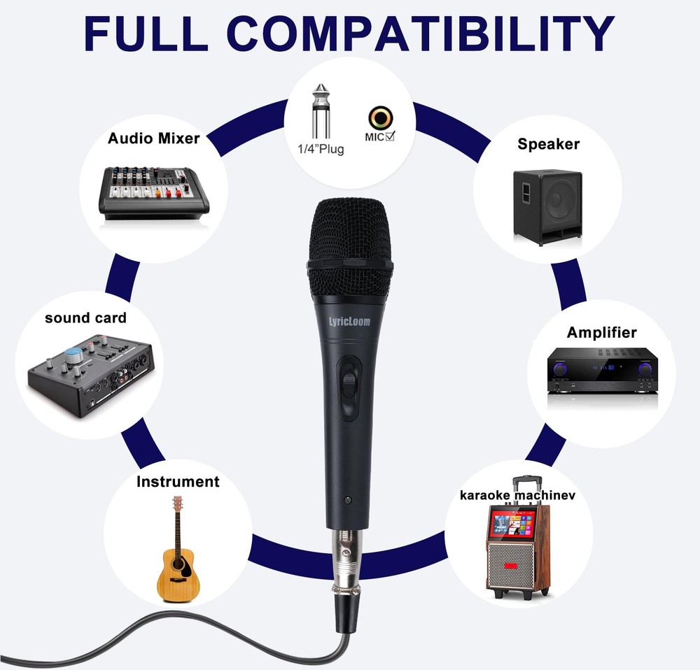 LyricLoom Professional Wired Microphone for Karaoke Handheld, Black Set