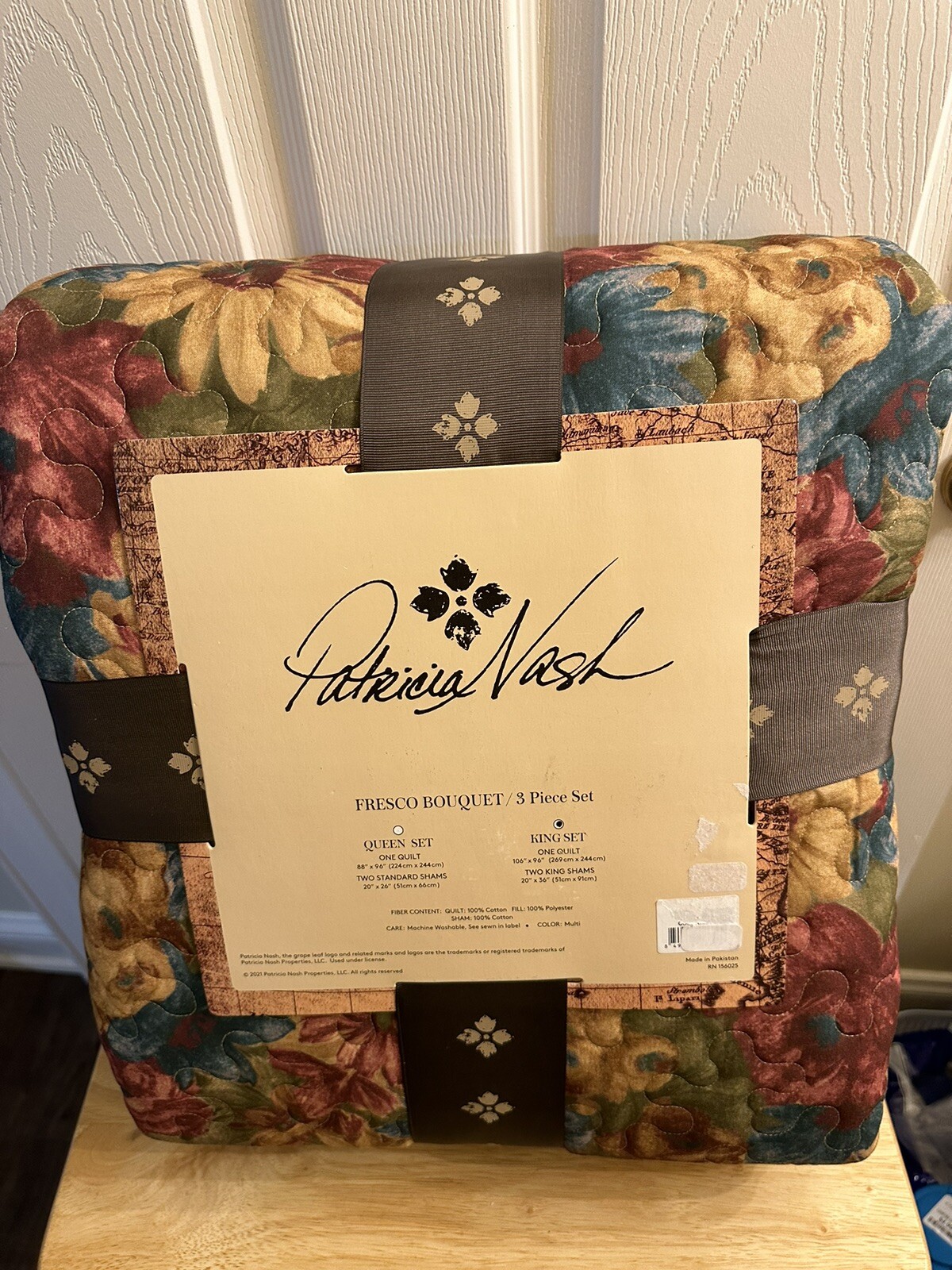 New Patricia Nash Fresco Bouquet Floral King Quilt & Pillow Shams Set 3pc