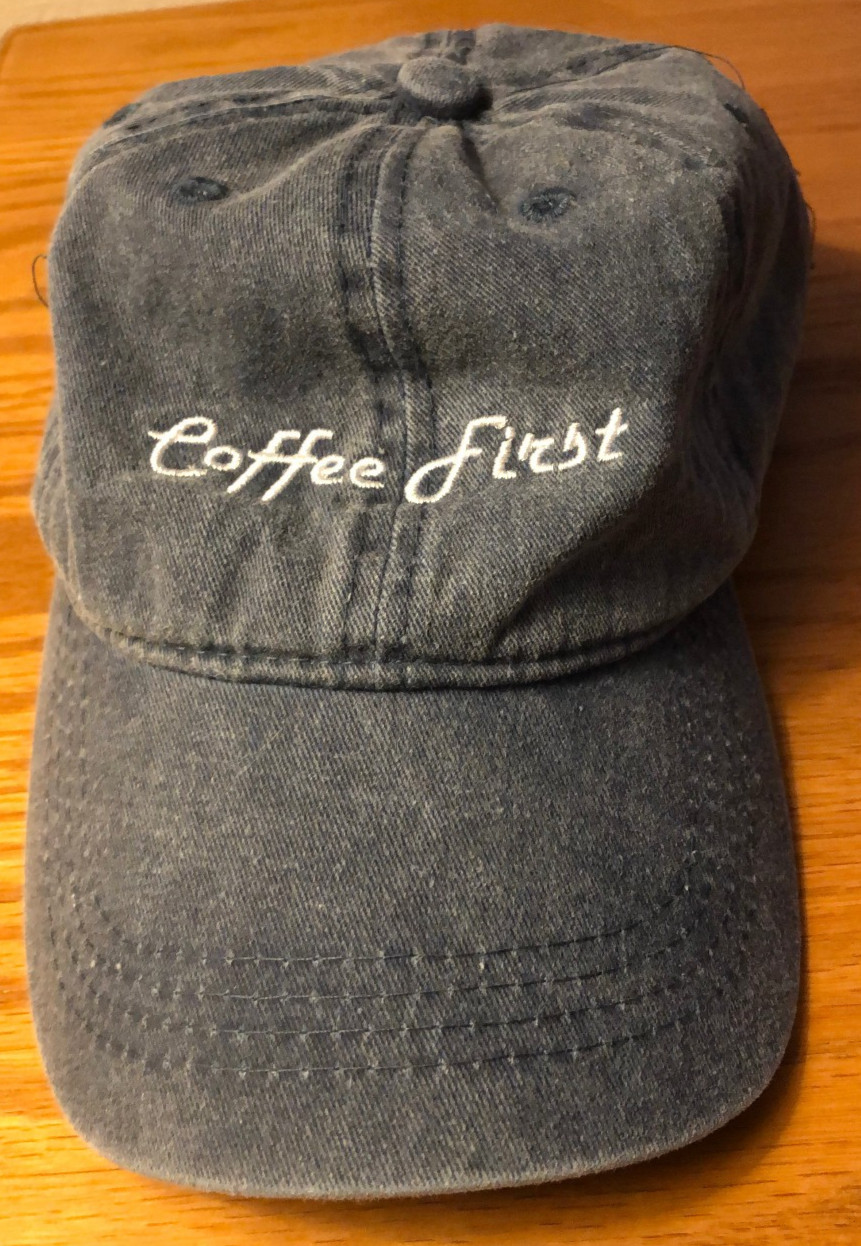 Steve Madden "Coffee First" Washed Denim Baseball Cap