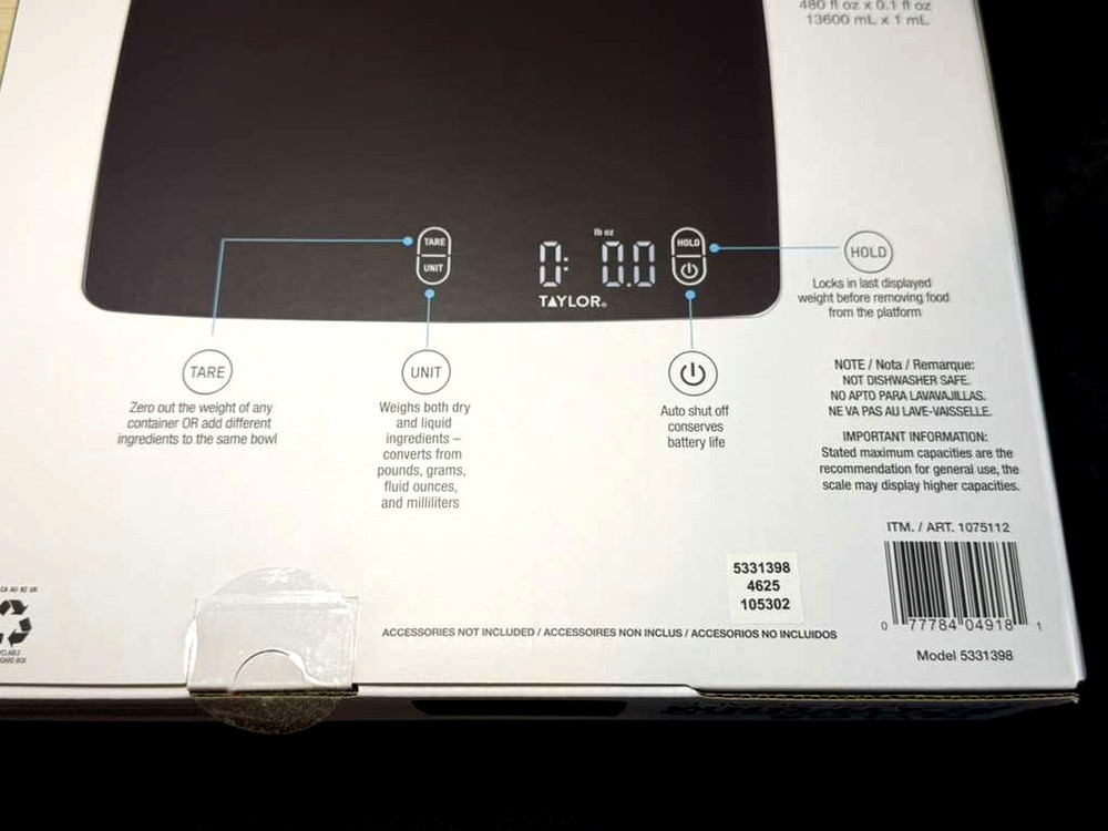 Taylor High-Quality Expanded Platform Digital Kitchen Scale –30lb Max Waterproof