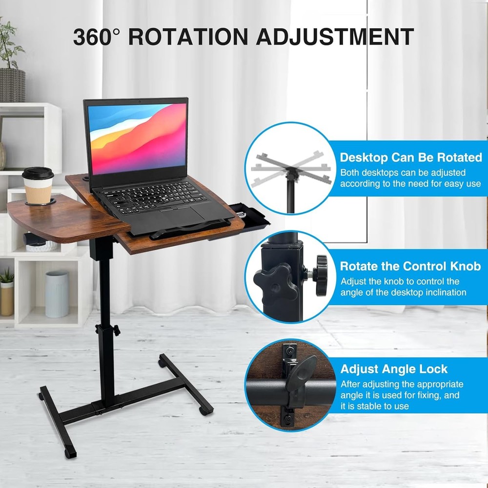 Overbed Table Height Adjustable Bedside Table Hospital Bed Table W/ 2 Tilting