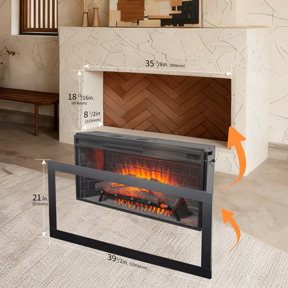 36" Infrared Electric Fireplace Insert w/ Touch Panel & Remote