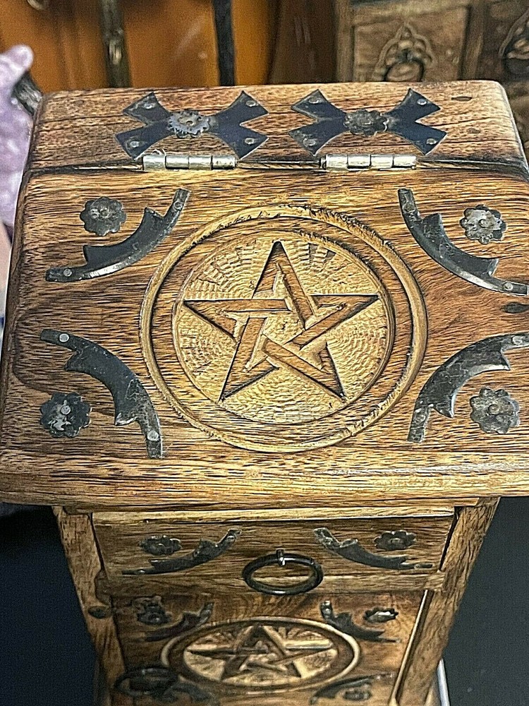 PENTACLE Timber & Metal Wicca Mini Herb Tarot Cupboard Statement Altar Piece