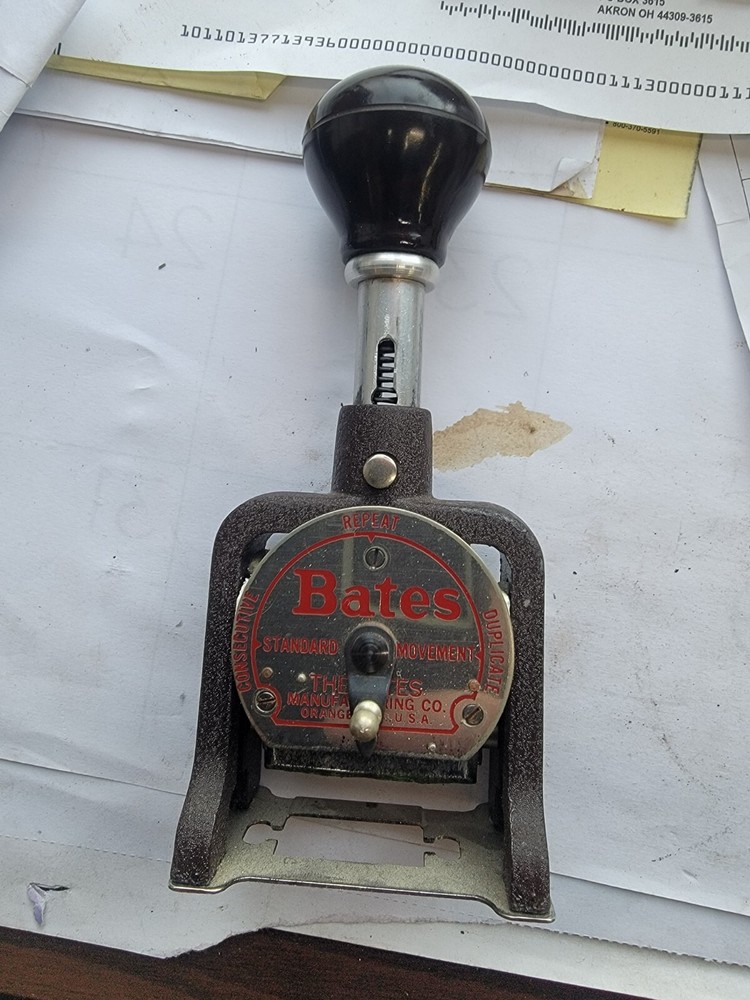 Vintage Bates Numbering Machine Hand Held Multiple Movement With Box