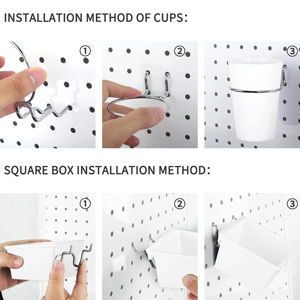 6 Sets Pegboard Bins Cups with Hooks Loops, Pegboard Hooks Assortment, Hooks ...