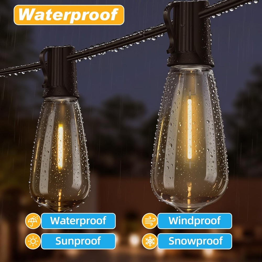 25FT Waterproof LED Edison Bulb String Lights - Shatterproof for Outdoor Use