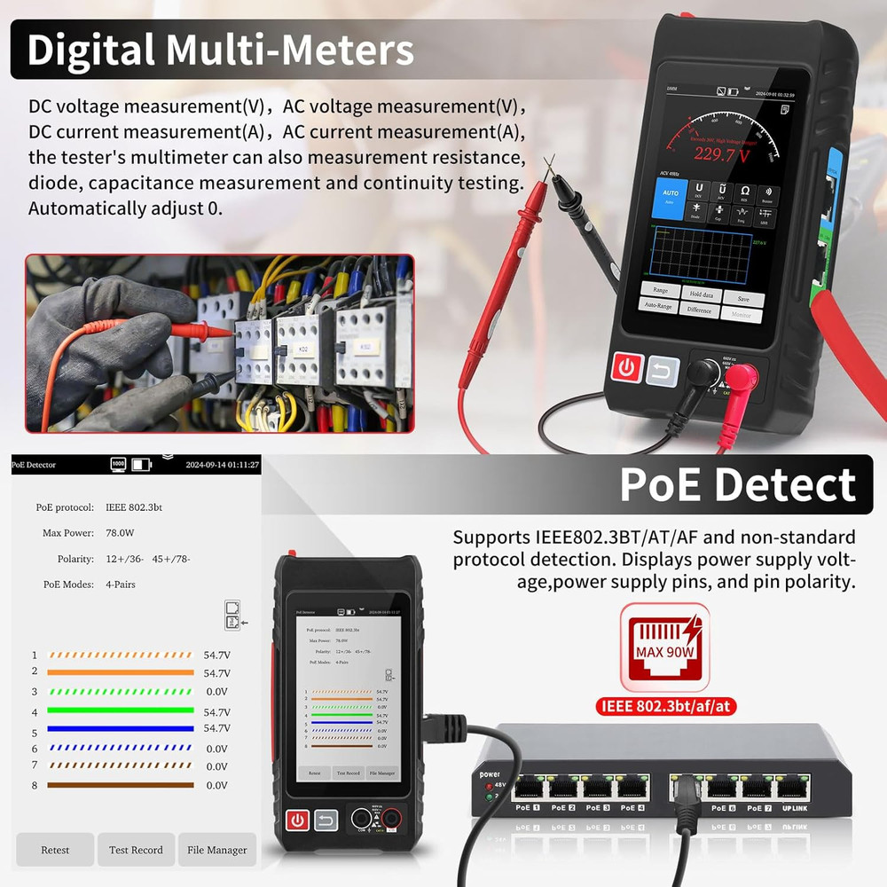 Multifunction RJ45 Network Caber Tester,Full Features UTP Cable Tester Cable Tra
