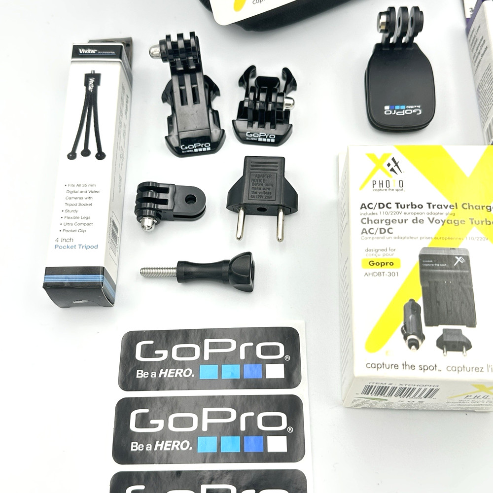 GoPro Hero 3/3+ Accessory Bundle Case Batteries Charger Mounts Reader Tripod Lot