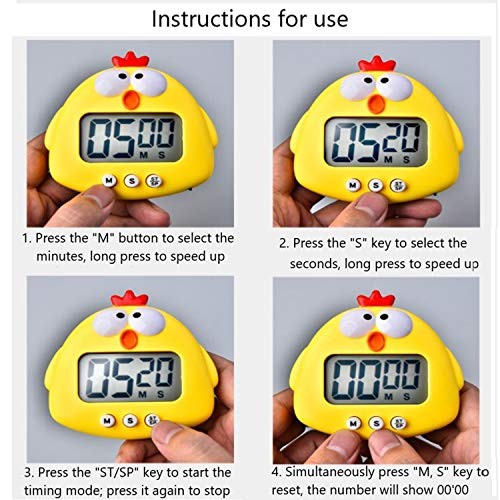 Kitchen Timer, Cute Cartoon Animal Countdown Timer, Digital Cooking Chick