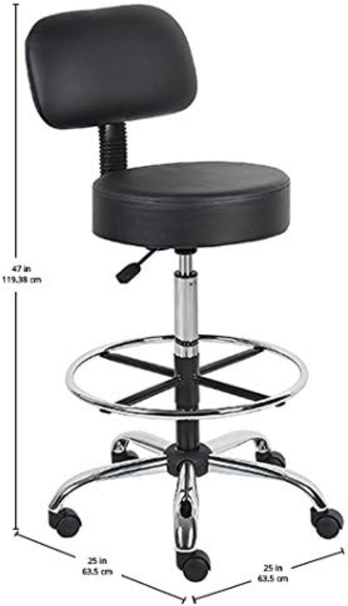 Durable Antimicrobial Vinyl Drafting Stool with Chrome Base - Black Elegance