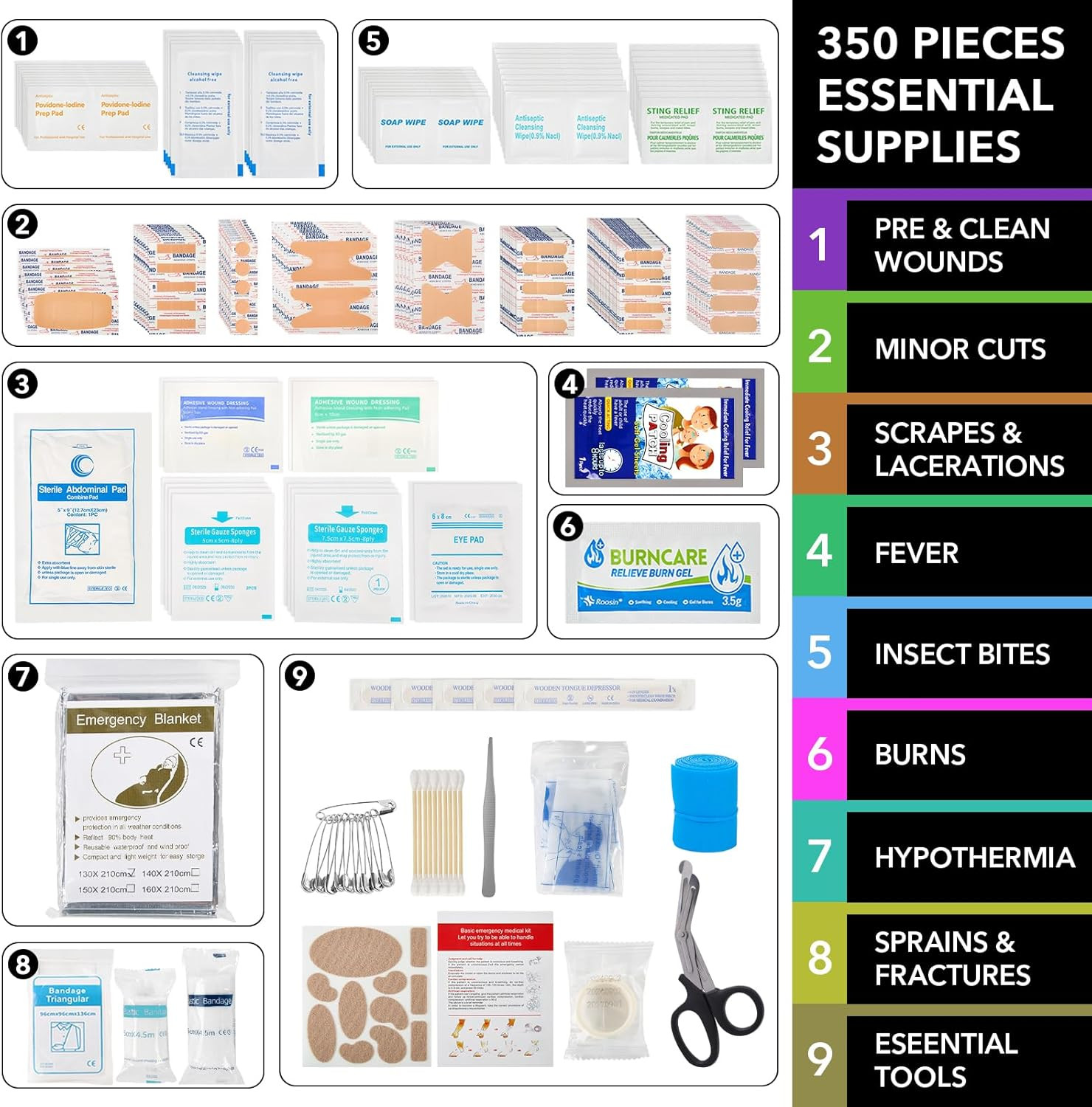 First Aid Kit for Car Home Travel Camping, 350Pcs Compact Waterproof Hard Case,