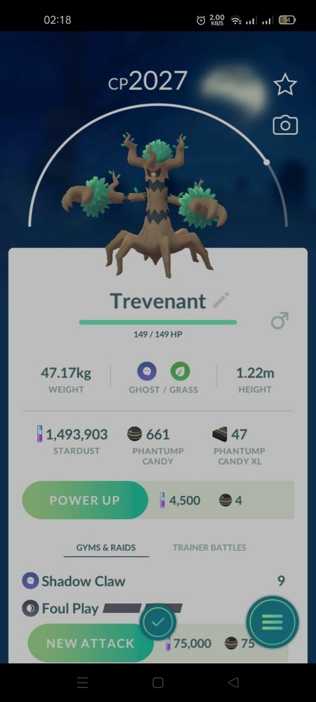 Trevenant ( Phantump Evolution ) Pokemon Tr@de Go