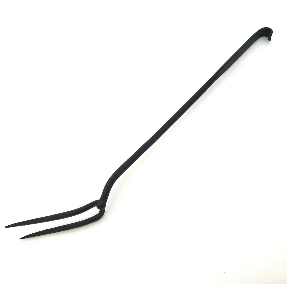 Antique Wrought Iron Butcher Fork with Rat Tail Hooked End