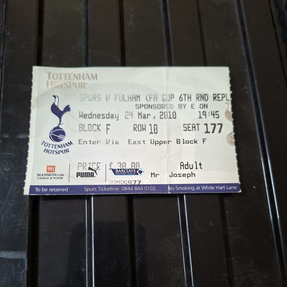 24/3/2010 Tottenham v Fulham FA Cup Ticket